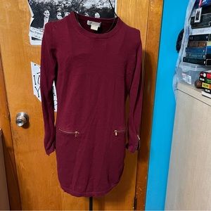 Michael Michael kors red sweater dress gold tone zippers size medium